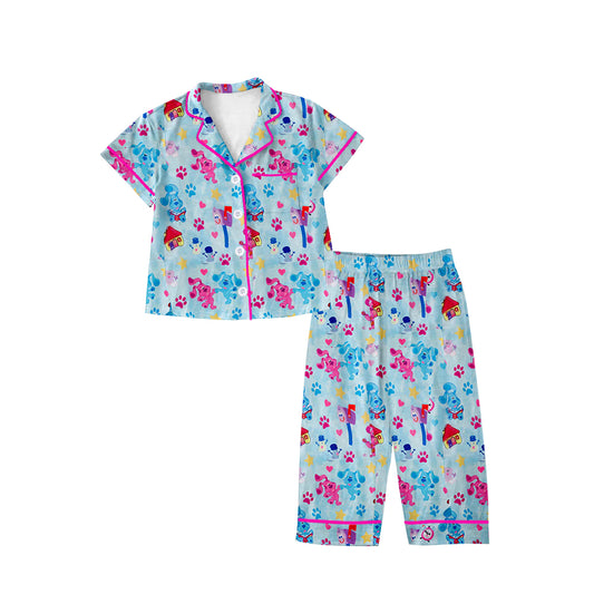 (Custom Design Preorder MOQ 5) Cartoon Dog Paw Print Girls Fall Buttons Pajamas Clothes Set