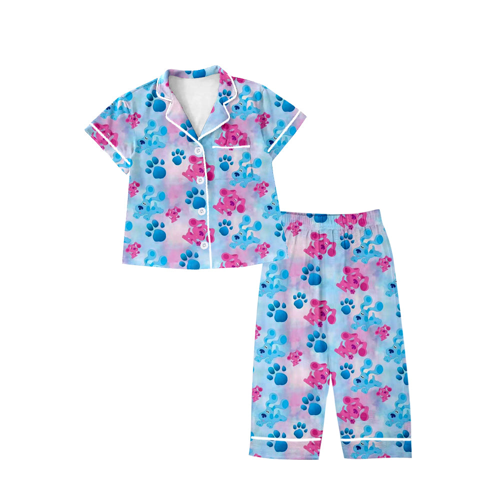 (Custom Design Preorder MOQ 5) Cartoon Dog Paw Print Girls Fall Buttons Pajamas Clothes Set