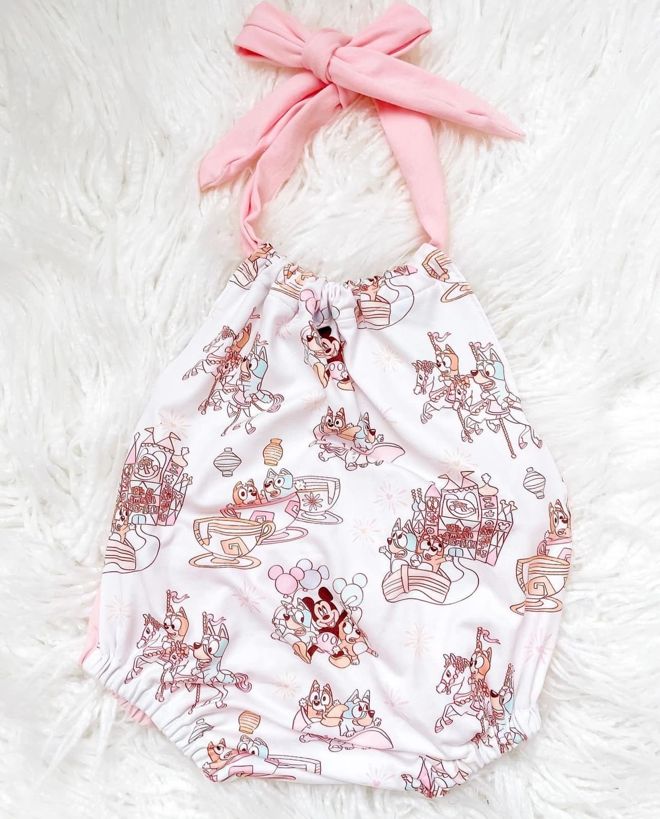 (Custom Design Preorder MOQ 5) Cartoon Mouse Print Baby Girls Summer Romper