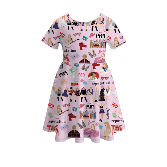 (Custom Design Preorder MOQ 5)  Singer Swiftie Butterfly Print Girls Knee Length Summer Dress