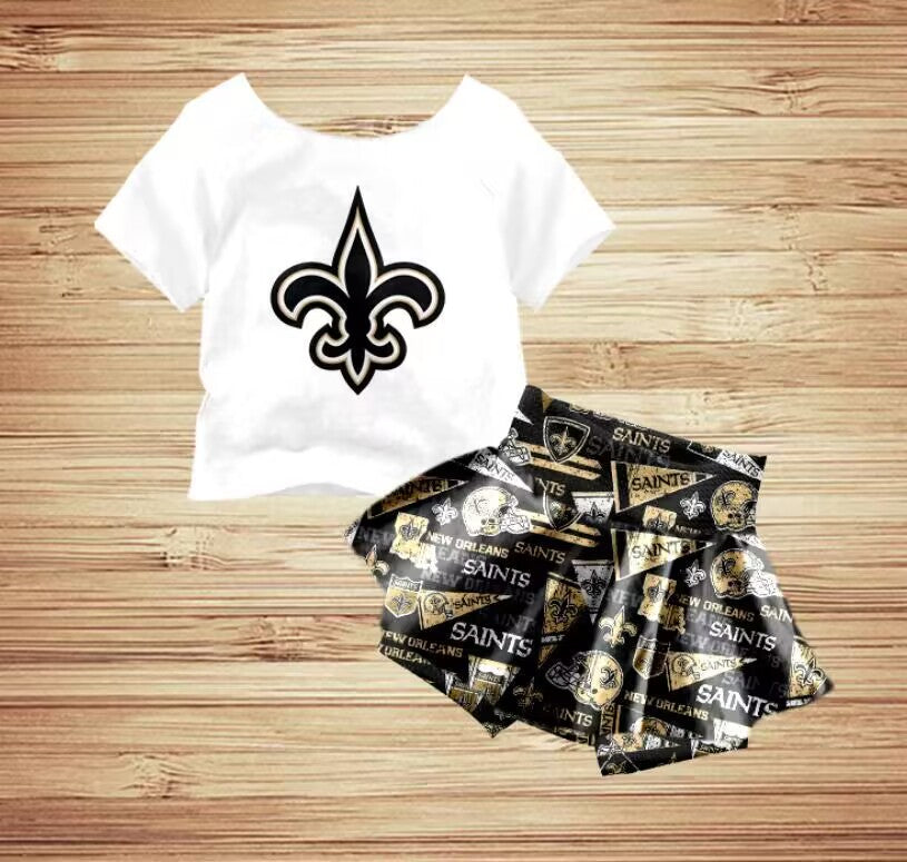 (Custom Design Preorder MOQ 5) Team's SAINTS Print Girls Skirts Shorts Clothes Set