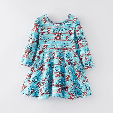 (Custom Design Preorder MOQ 5) Dr.Reading Blue Print Girls Knee Length Dress
