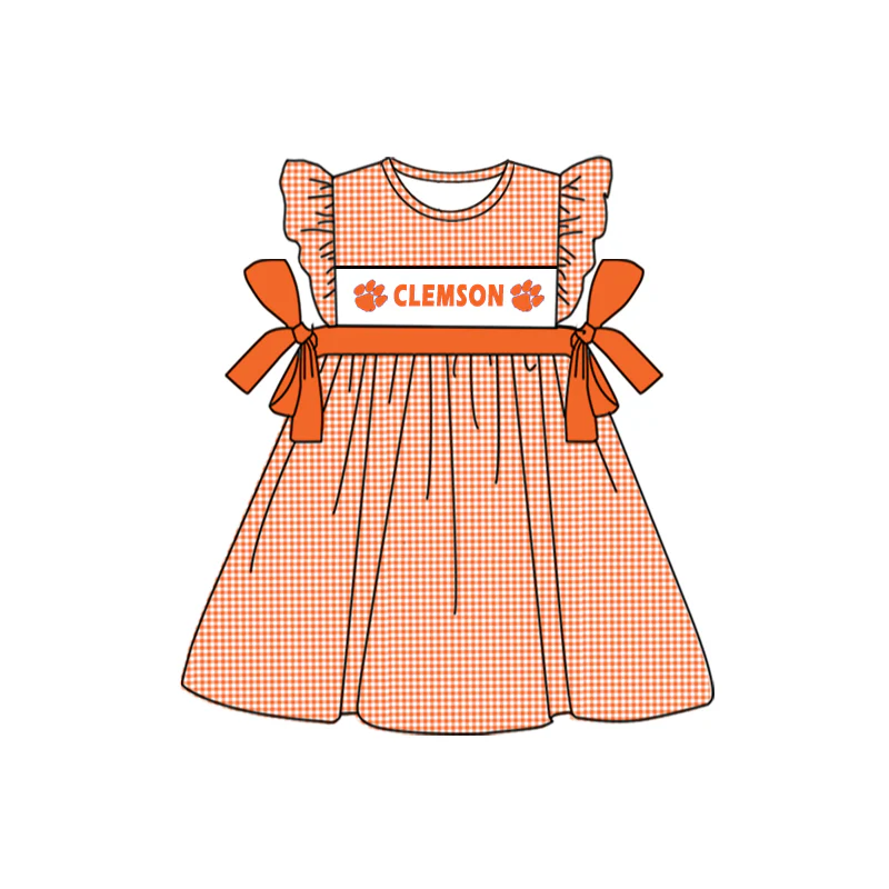 (Custom Design Preorder MOQ 5) Team's CLEMSON Print Girls Knee Length Summer Dress