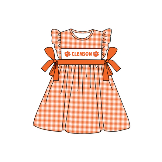 (Custom Design Preorder MOQ 5) Team's CLEMSON Print Girls Knee Length Summer Dress