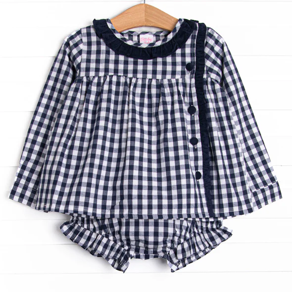 (Custom Design Preorder MOQ 5 ) Black Plaid Tunic Top Shorts Baby Girls Fall Bummie Set