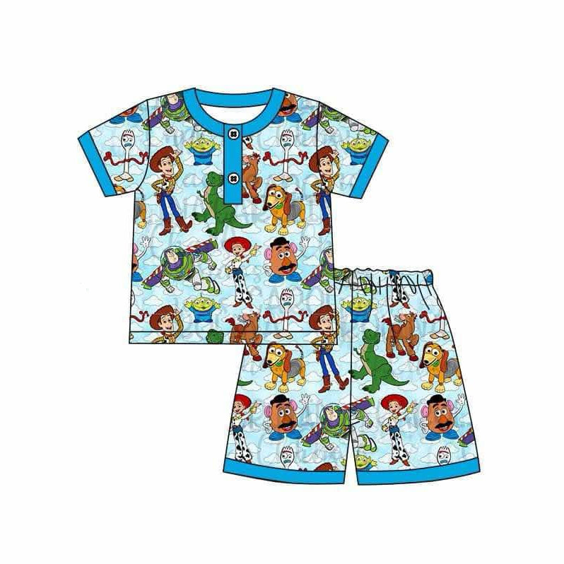 (Custom Design Preorder MOQ 5) Cartoon Toys Shorts Boys Summer Pajamas Clothes Set