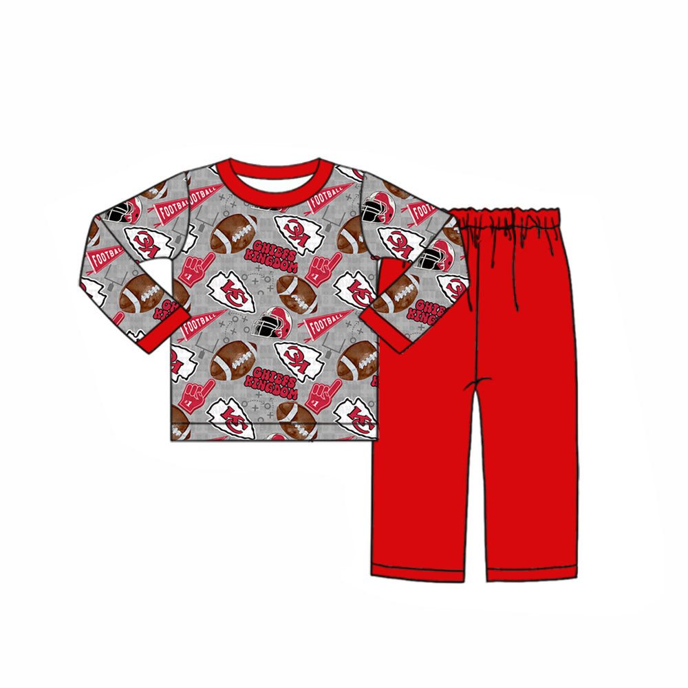 (Custom Design Preorder MOQ 5) Team's KC Gray Top Red Pants Boys Fall Clothes Set