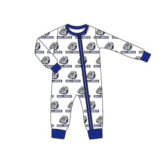 (Custom Design Preorder MOQ 5) Team's White Bulldogs Print Baby Sleeper Zipper Romper