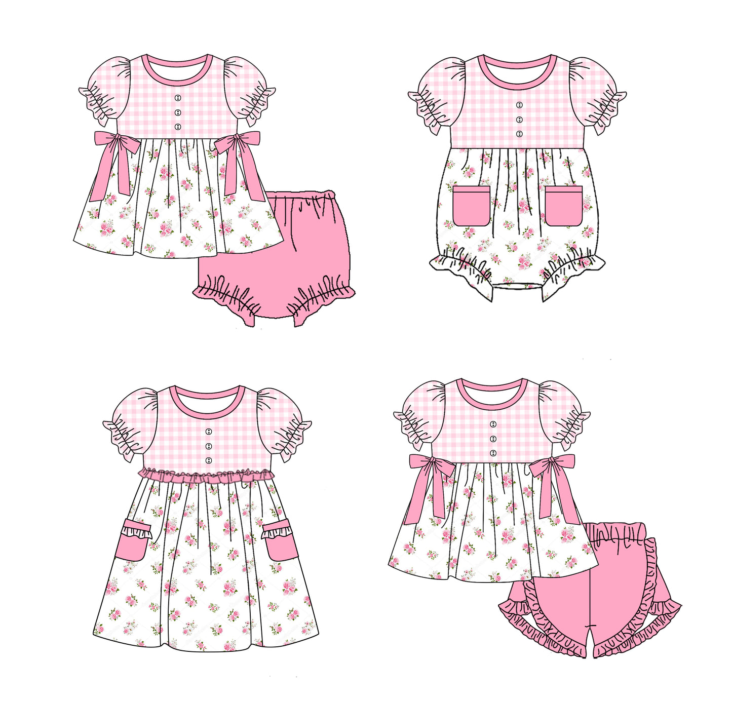 11.18(Custom Design Preorder MOQ 5 Each Design) Small Flowers Pink Print Girls Summer Matching Clothes Sibling Wear