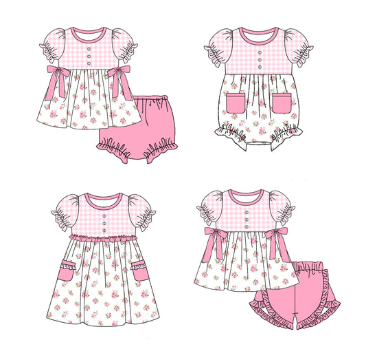 11.18(Custom Design Preorder MOQ 5 Each Design) Small Flowers Pink Print Girls Summer Matching Clothes Sibling Wear