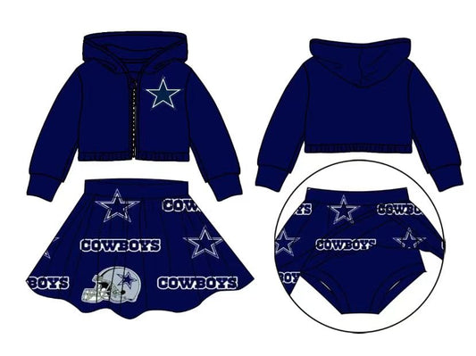 (Custom Design Preorder MOQ 5) Team's Cowboys Print Skirts With Shorts Girls Clothes Sets