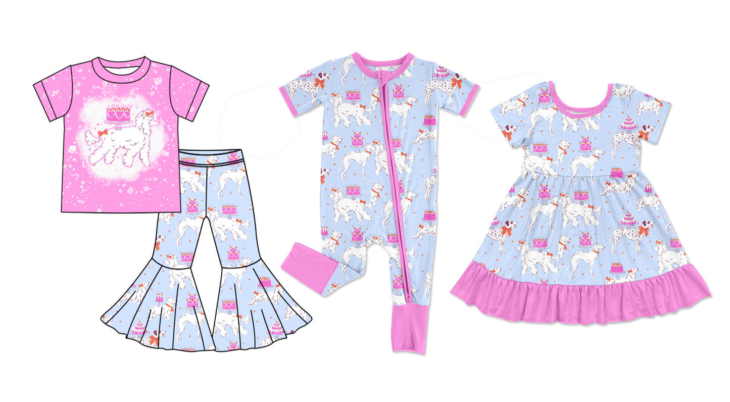 11.16(Custom Design Preorder MOQ 5 Each Design) Dog Cake Print Girls Matching Clothes Sisters Wear