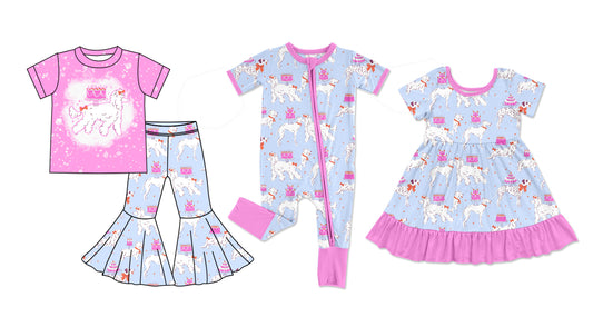 11.16(Custom Design Preorder MOQ 5 Each Design) Dog Cake Print Girls Matching Clothes Sisters Wear