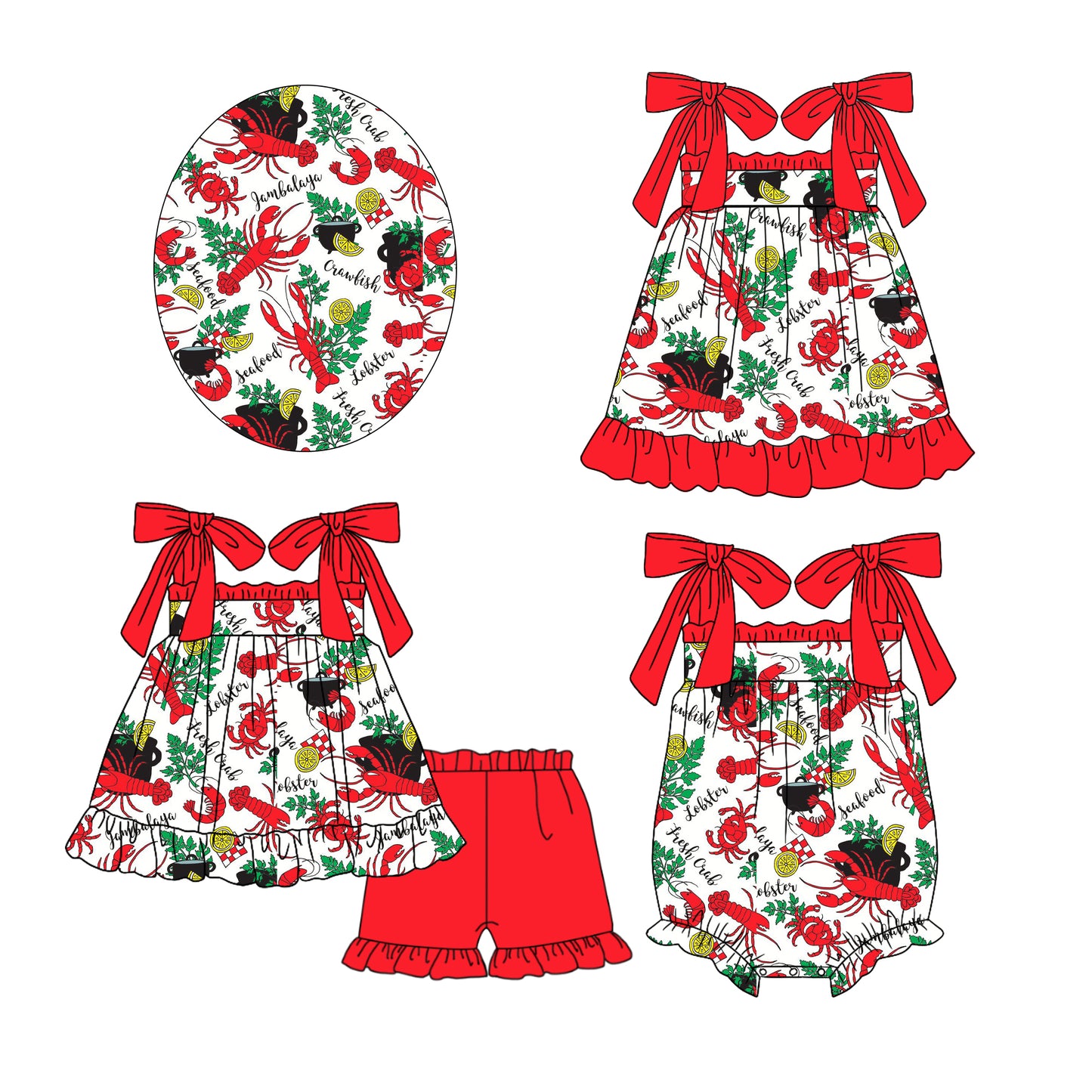 12.14(Custom Design Preorder MOQ 5 Each Design) Crayfish Print Girls Summer Matching Clothes Sisters Wear