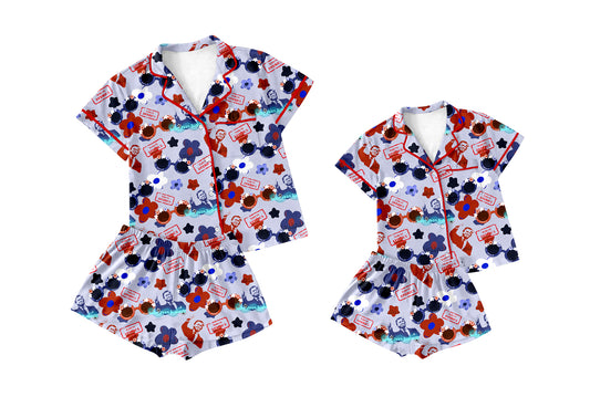 11.11(Custom Design Preorder MOQ 5)  Adult TRUMP Flowers Print Woman Buttons Summer Pajamas Clothes Set