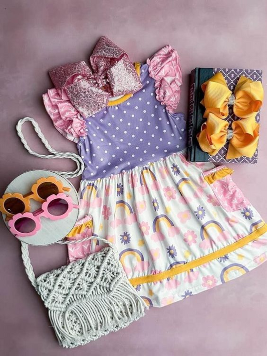 (Custom Design Preorder MOQ 5) Flowers Print Pockets Girls Knee Length Summer Dress