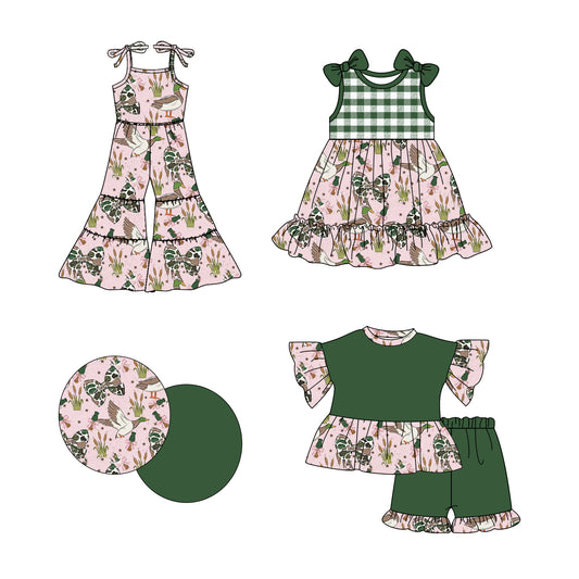 2.24(Custom Design Preorder MOQ 5 Each Design) Duck Camo Bows Print Girls Summer Matching Clothes Sisters Wear