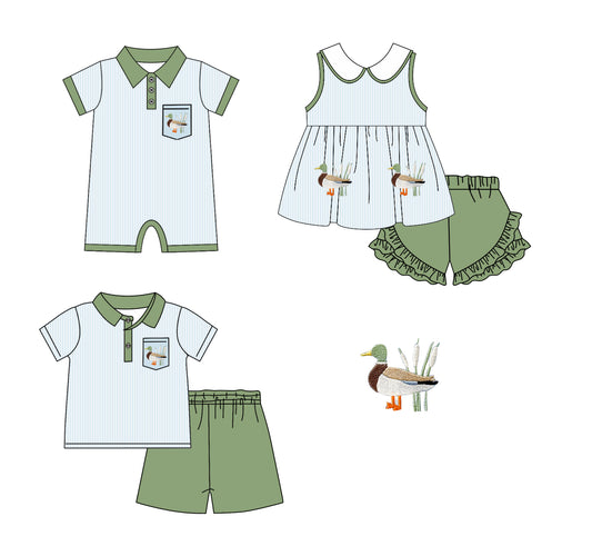 11.22(Custom Design Preorder MOQ 5 Each Design) Duck Stripes Print Kids Summer Matching Clothes Sibling Wear