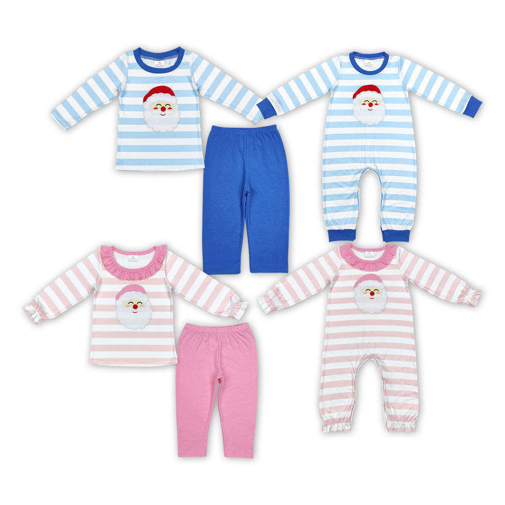 Santa Embroidery Stripes Print Sibling Christmas Matching Clothes