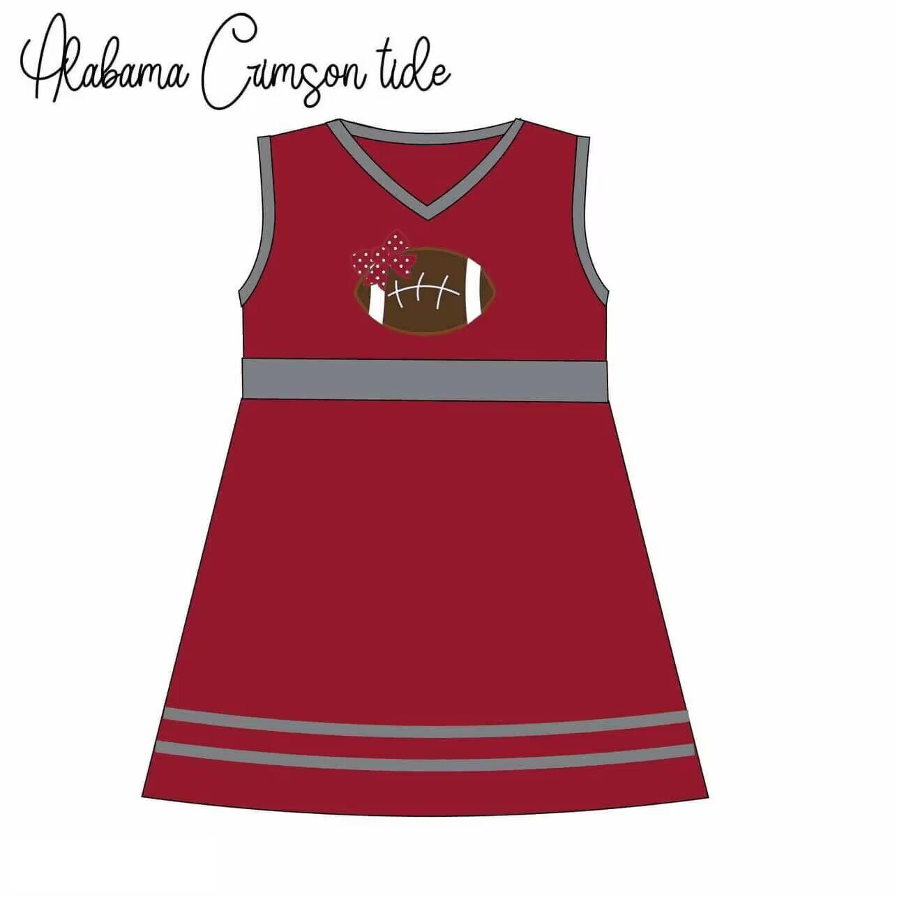 (Custom Design Preorder MOQ 5)  Wine Gray Football Print Girls Knee Length Dress