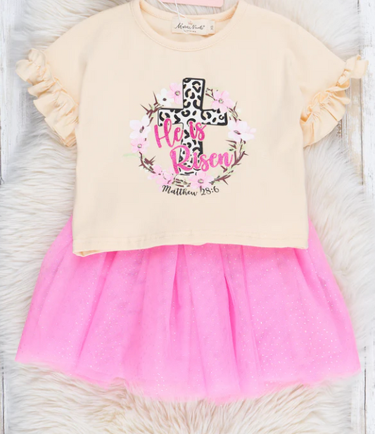 (Custom Design Preorder MOQ 5) Cross Top Tulle Skirts Girls Easter Clothes Set