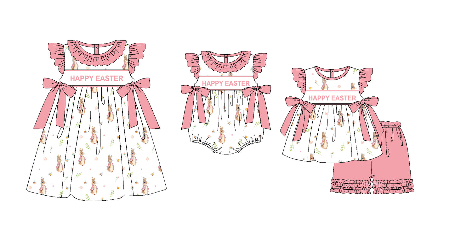 11.20(Custom Design Preorder MOQ 5 Each Design) Happy Easter Bunny Print Girls Matching Clothes Sisters Wear