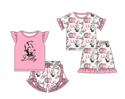3.6(Custom Design Preorder MOQ 5 Each Design) Singer Dolly Boots Print Girls Summer Matching Clothes Sisters Wear