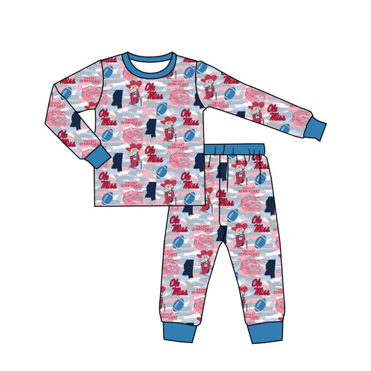 (Custom Design Preorder MOQ 5) Team's Ole Miss Print Kids Bamboo Pajamas Clothes Set