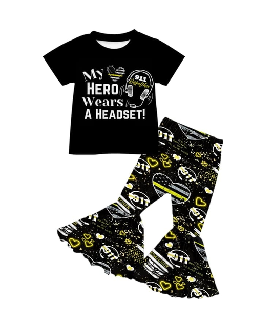 (Custom Design Preorder MOQ 5) My Hero Print Bell Pants Girls Clothes Set