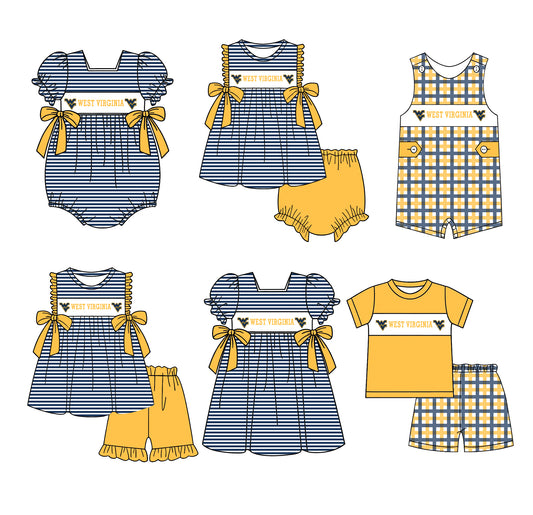 (Custom Design Preorder MOQ 5 Each Design) Team's West Virginia Print Kids Summer Matching Clothes Sibling Wear