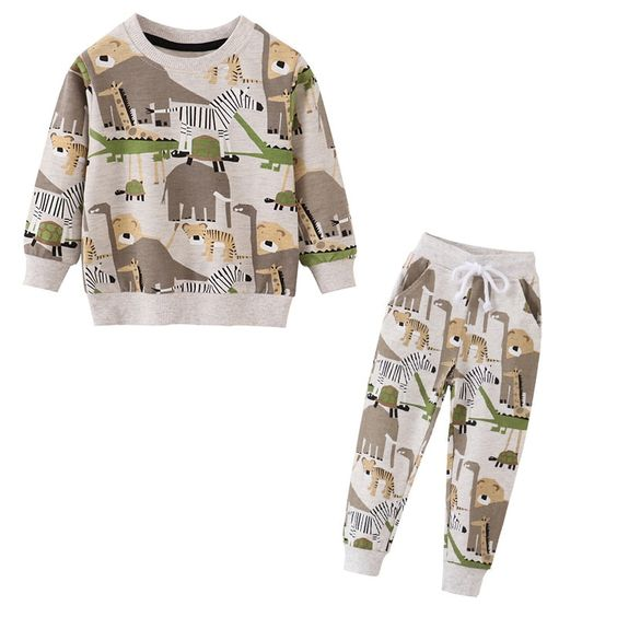 (Custom Design MOQ 5) Animals Print Boys Pajamas Clothes Set