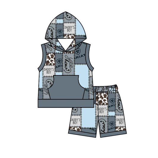 (Custom Design Preorder MOQ 5) Daddy's Boy Print Boys Summer Hoodie Clothes Set