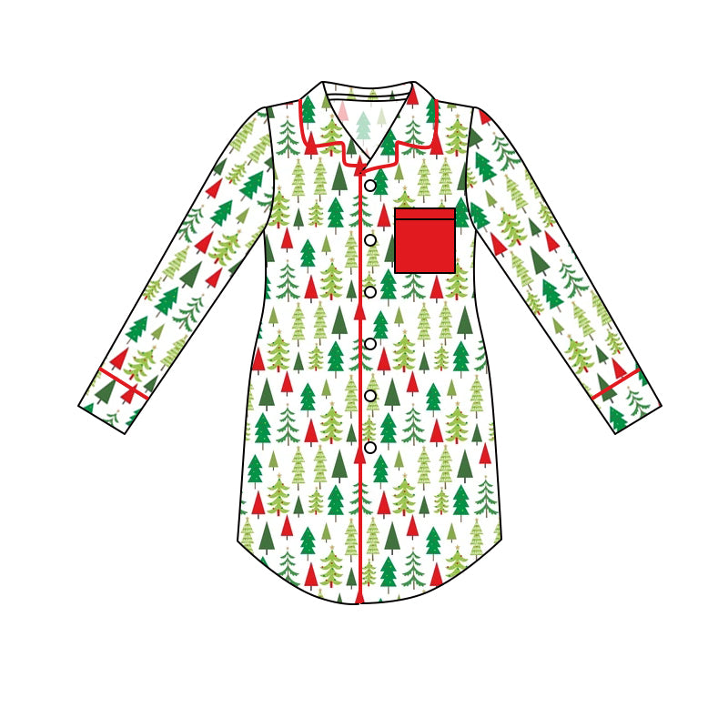 (Custom Design MOQ 5) Woman Christmas tree print adult pajamas top