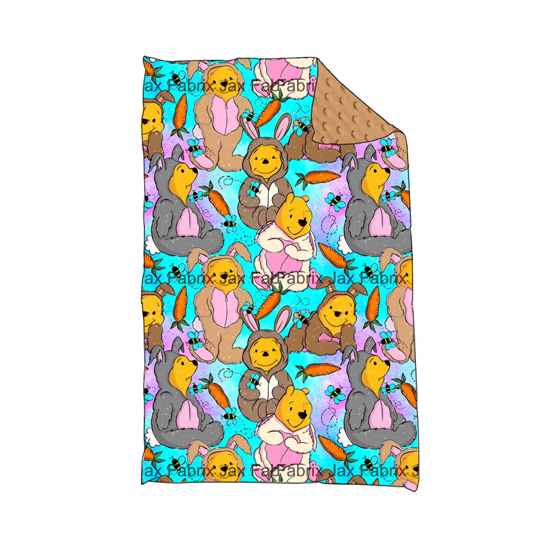 (Custom Design MOQ 5) NO.1 Cartoon Bear Carrot Print Baby Easter Blanket