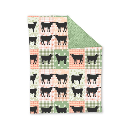 (Custom Design Preorder MOQ 5) Cows Flowers Green Print Baby Blanket