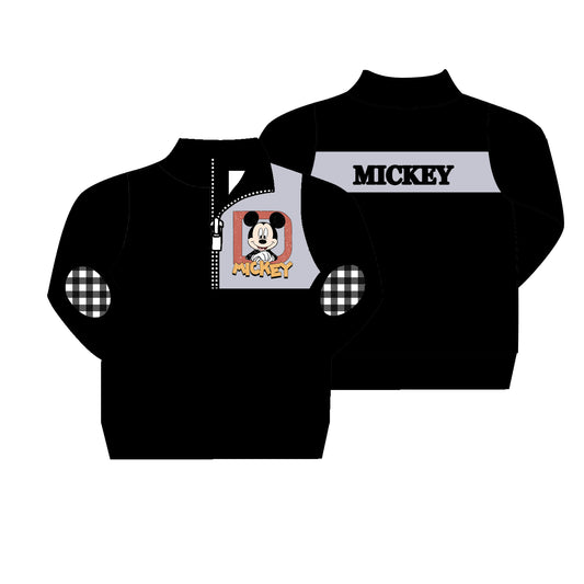 11.16(Custom Design Preorder MOQ 5)Cartoon Mouse Black Print Long Sleeve Boys Pullover Fall Tee Shirts Top
