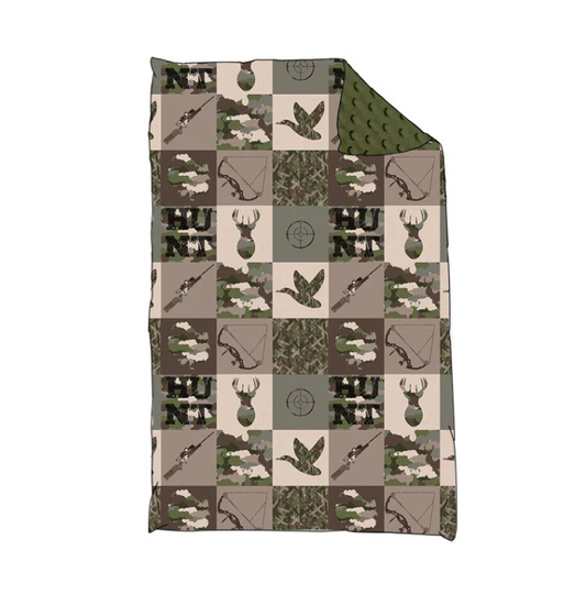 (Custom Design Preorder MOQ 5) Dark Green Camo Duck Deer Print Baby Hunting Blanket