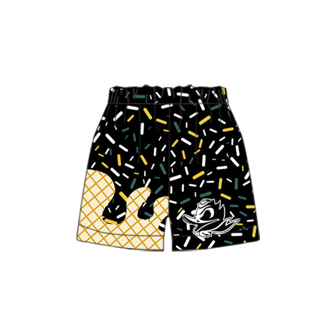 (Custom Design Preorder MOQ 5 Each Item) Team's Oregon Duck Black Sprinkles Print Summer Bottom Shorts Mom and Me Matching Clothes