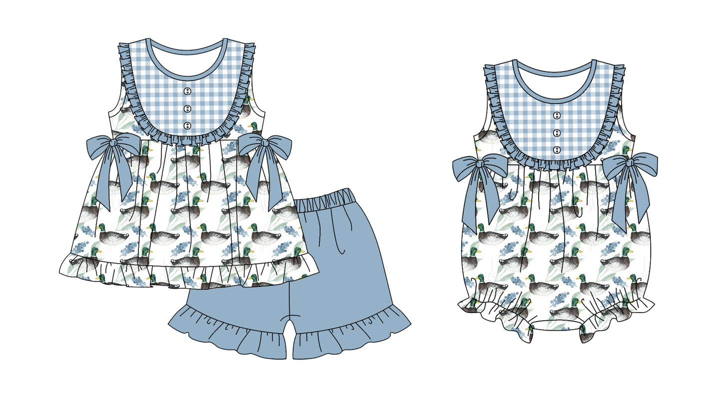 5.22(Custom Design Preorder MOQ 5 Each Design) Duck Flowers Print Girls Summer Matching Clothes Sisters Wear
