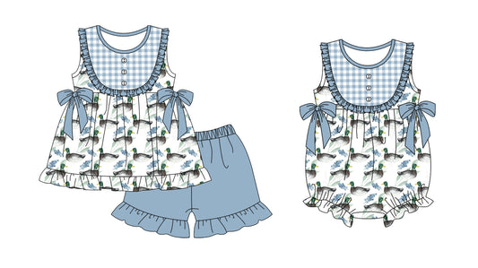 5.22(Custom Design Preorder MOQ 5 Each Design) Duck Flowers Print Girls Summer Matching Clothes Sisters Wear