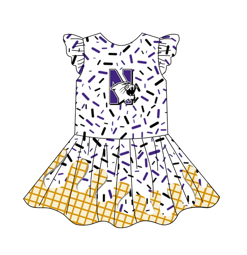 (Custom Design Preorder MOQ 5) Team's N Sprinkles Print Girls Summer Knee Length Dress