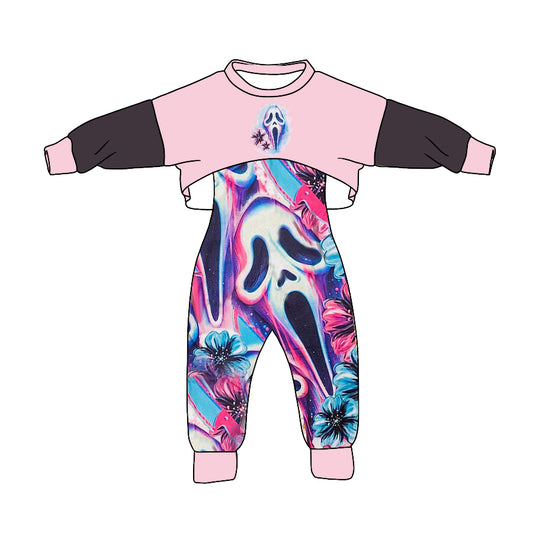 (Custom Design MOQ 5) Pink Top Movie Character Call Jumpsuit Girls Halloween Clothes Set