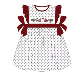 (Custom Design Preorder MOQ 5)  Team's ALABAMA ROLL TIDE Print Girls Knee Length Summer Dress