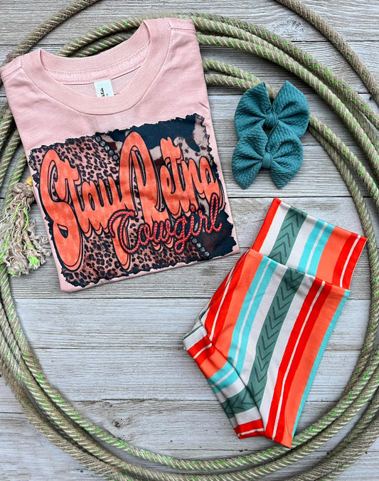 (Custom Design Preorder MOQ 5) Cowgirl Pink Top Stripes Shorts Baby Girls Summer Western Bummie Set