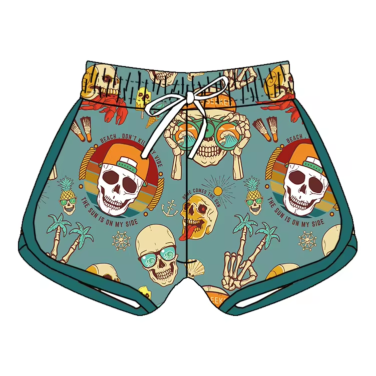 (Custom Design Preorder MOQ 5)  Skull Sun Beach Print Boys Summer Shorts