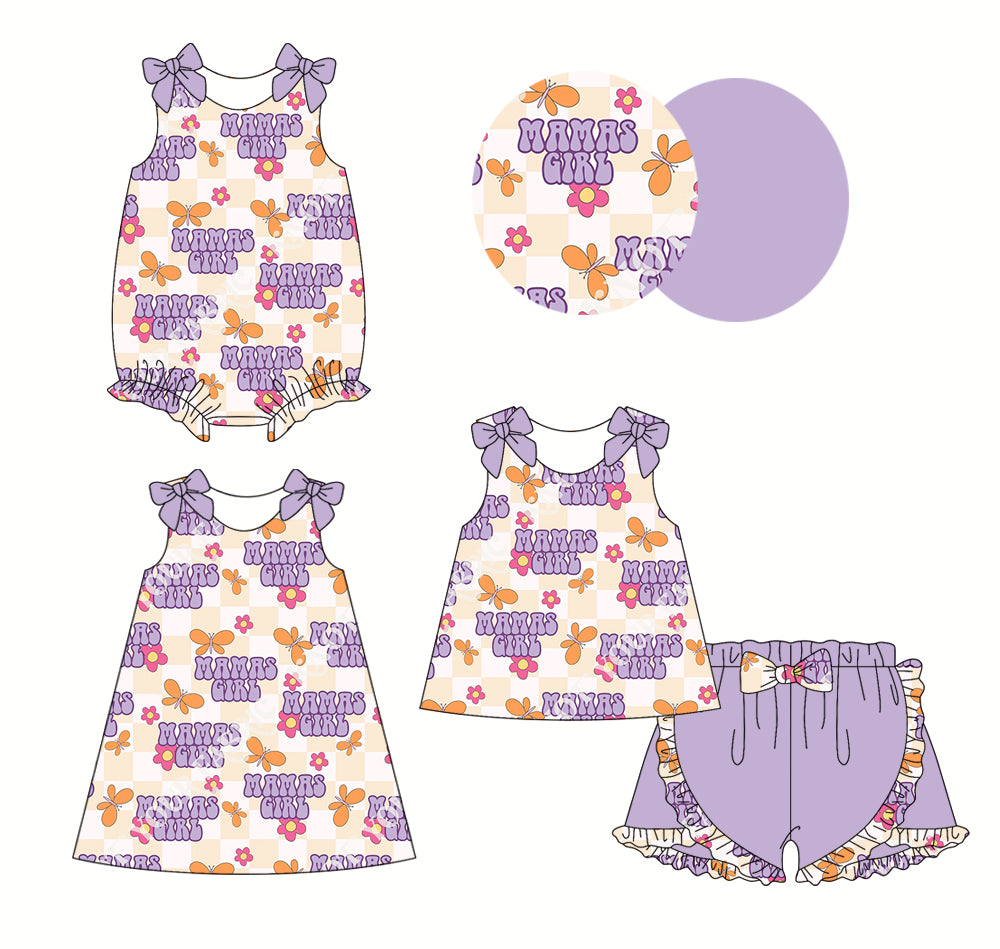 2.22(Custom Design Preorder MOQ 5 Each Design) MAMA'S GIRL Flowers Print Girls Summer Matching Clothes Sisters Wear