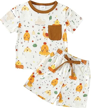 (Custom Design Preorder MOQ 5) Chicken Print Shorts Boys Summer Clothes Set