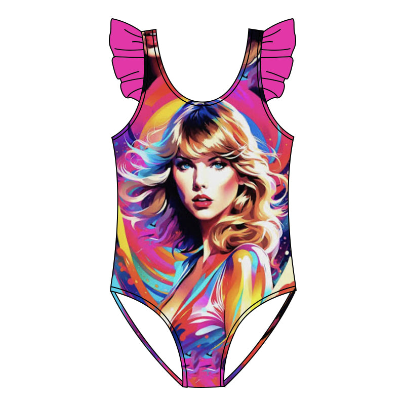 (Custom Design Preorder MOQ 5) Singer Print Girls 1 Piece Swimsuits