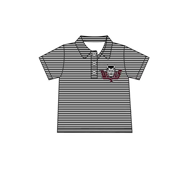 (Custom Design Preorder MOQ 5 Each Item)Team's DEILS Black Stripes Print Polo Top Mom and Me Matching Clothes