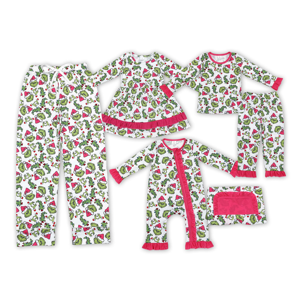 Green Frog Face Print Family Christmas Pajamas Matching Clothes